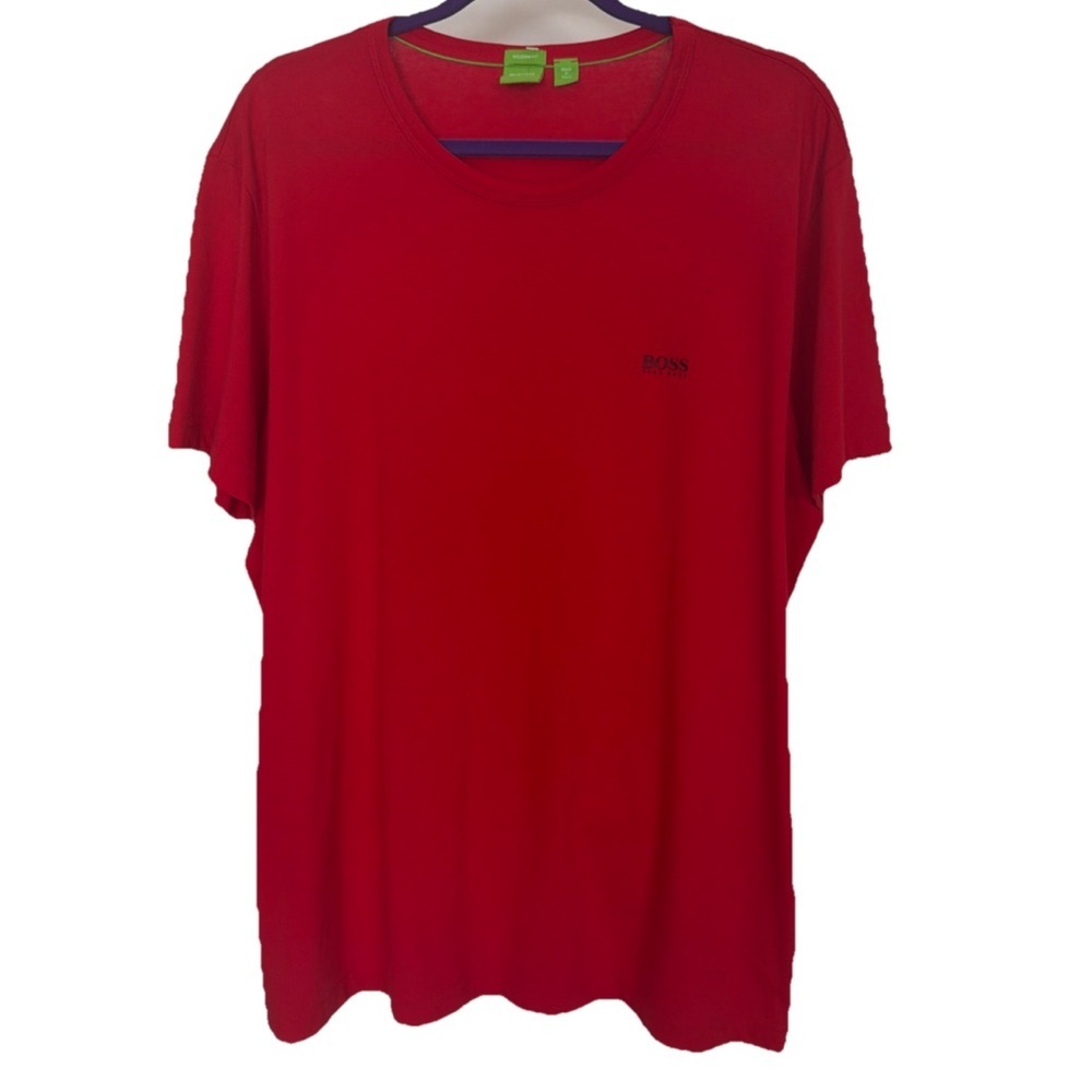 Hugo Boss Men’s Red Stretch Cotton T-Shirt Regular Fit Contrast Logo Size XXL